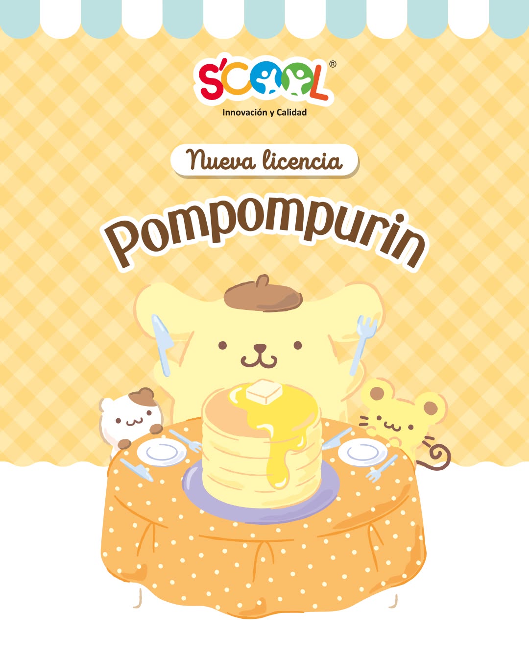 Photo by Scool Perú on February 14, 2025. Puede ser un dibujo animado de panqueque y texto que dice "SCAPL ® Innovacióny InnovaciónyCalidad Calidad Nueva Nuevalicencia licencia pompompurin •i 5-၈".